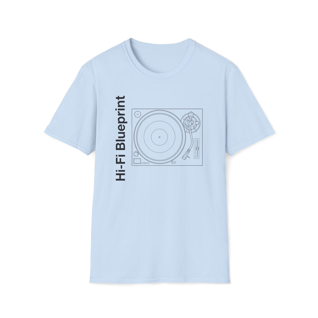 Hi‑Fi Blueprint Turntable T-Shirt — Retro Audio Diagram Tee