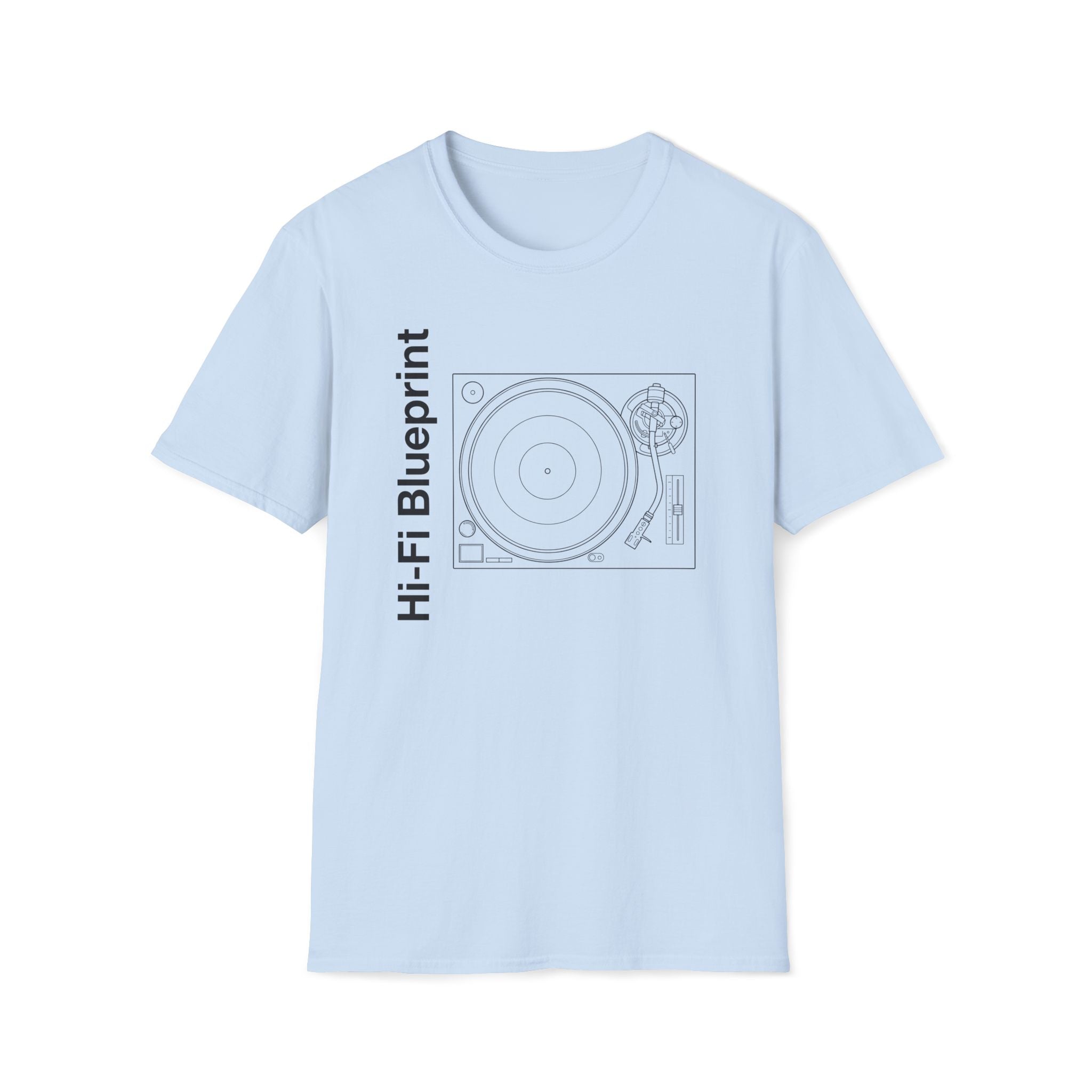 Hi‑Fi Blueprint Turntable T-Shirt — Retro Audio Diagram Tee