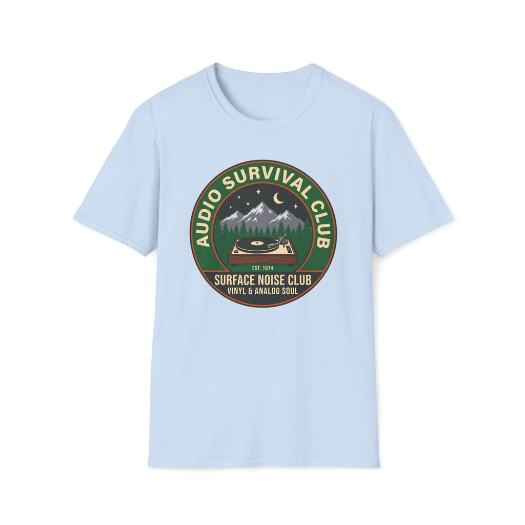 Audio Survival Club T‑Shirt — Retro Mountain Turntable Graphic