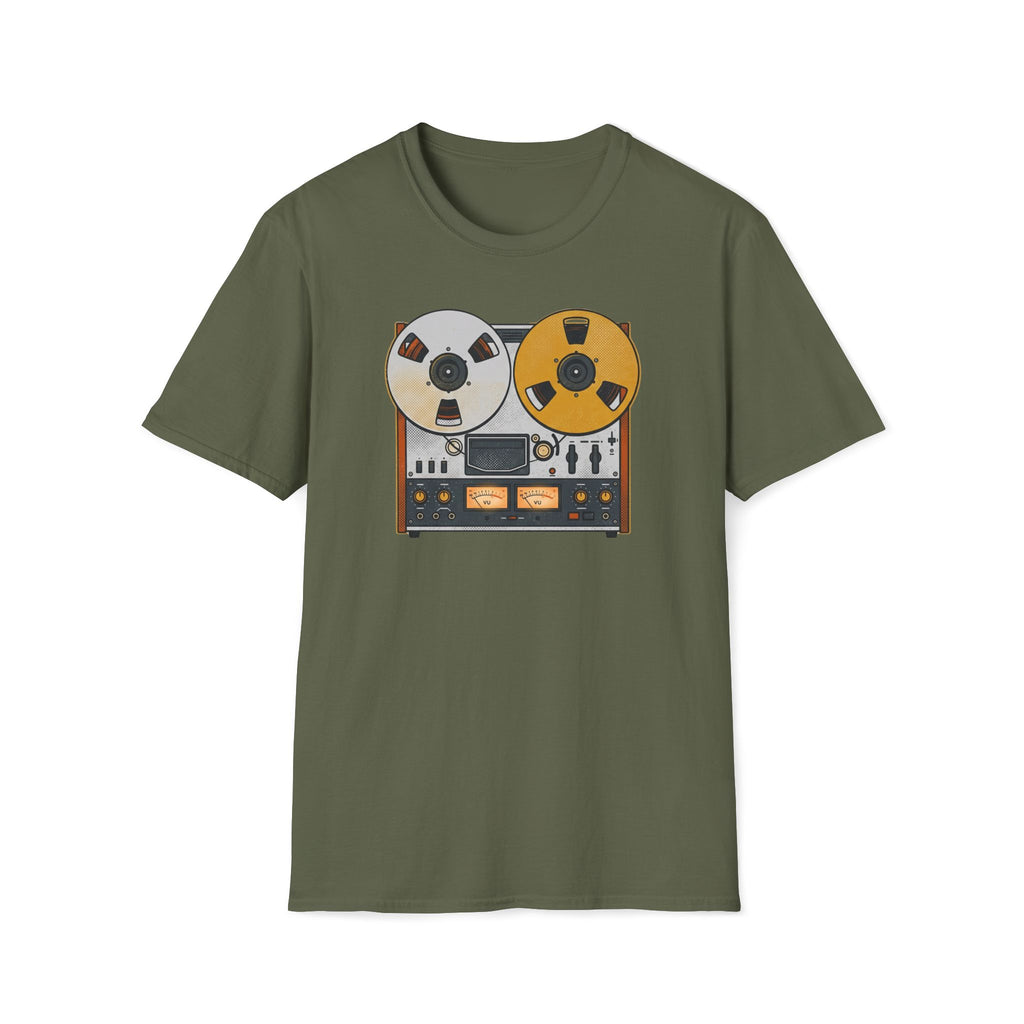Vintage Reel-to-Reel Tape Player T-Shirt — Retro Audio Music Tee