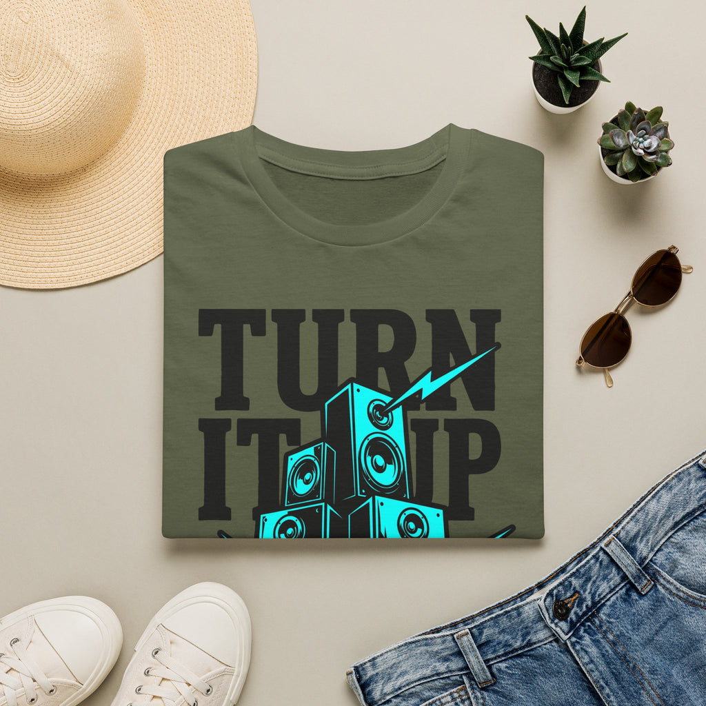 Turn It Up Blue Speakers T-Shirt - Turn Up the Volume Retro Tee