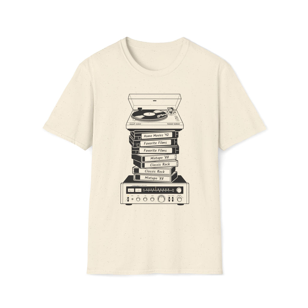 Retro Turntable Stack T‑Shirt — Vintage Record Player & VCR Aesthetic