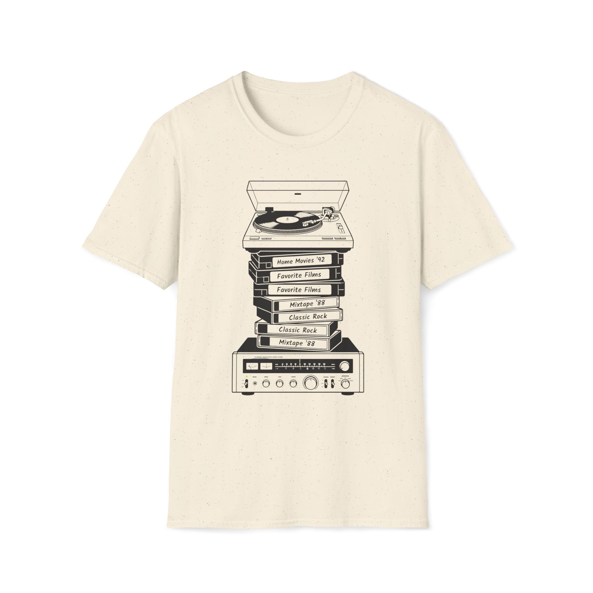 Retro Turntable Stack T‑Shirt — Vintage Record Player & VCR Aesthetic