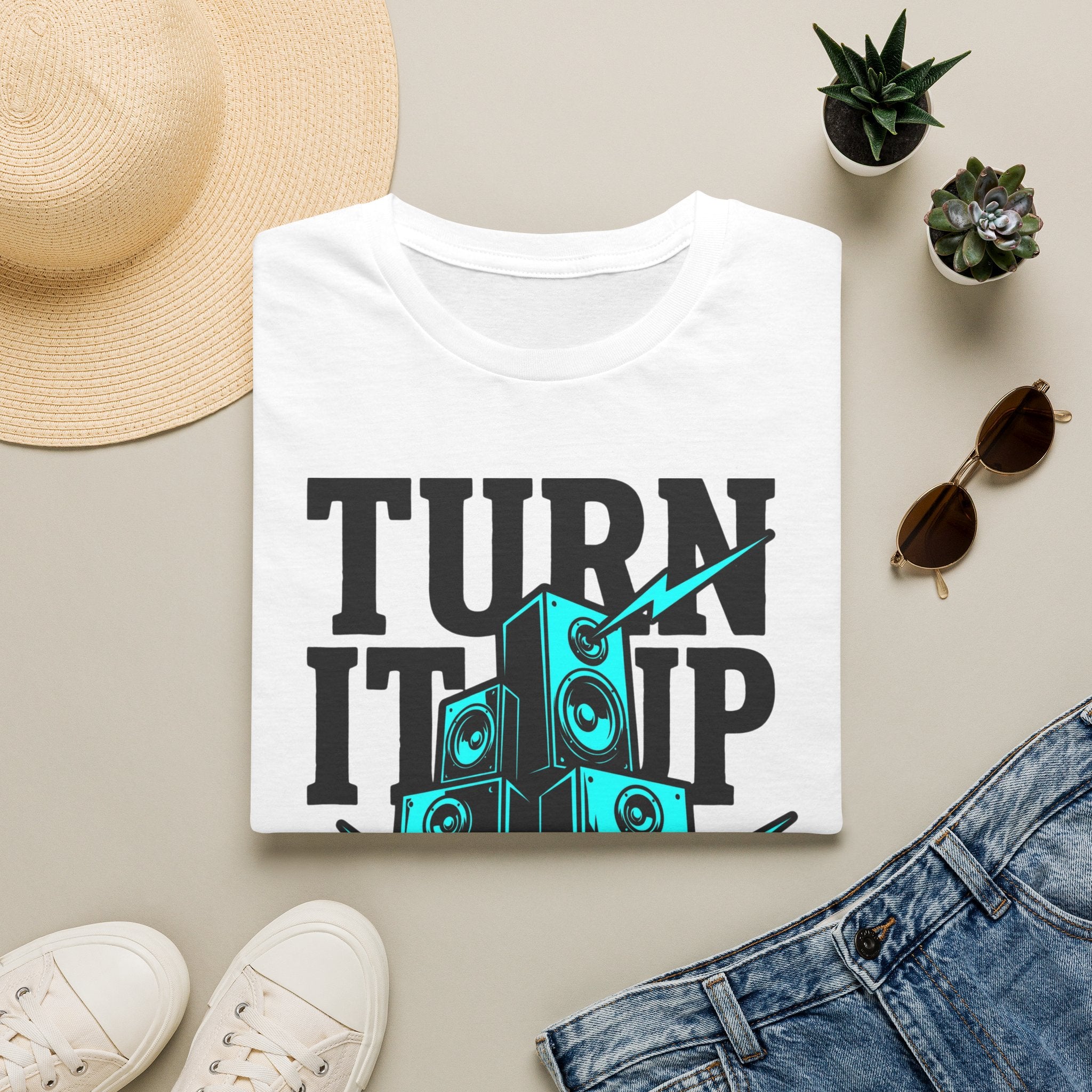 Turn It Up Blue Speakers T-Shirt - Turn Up the Volume Retro Tee