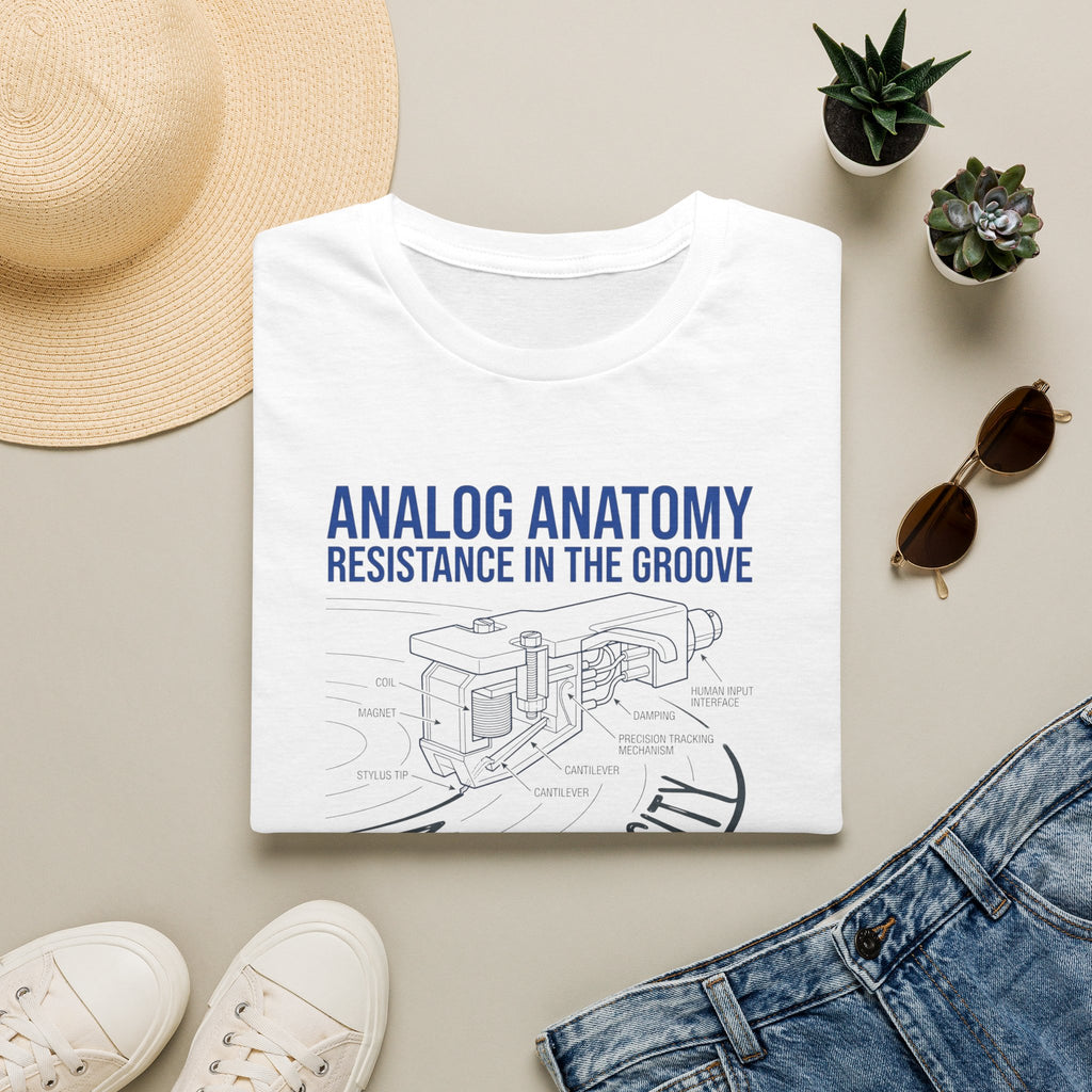 Analog Anatomy T-Shirt — 'Resistance in the Groove' Vintage Turntable Diagram Tee
