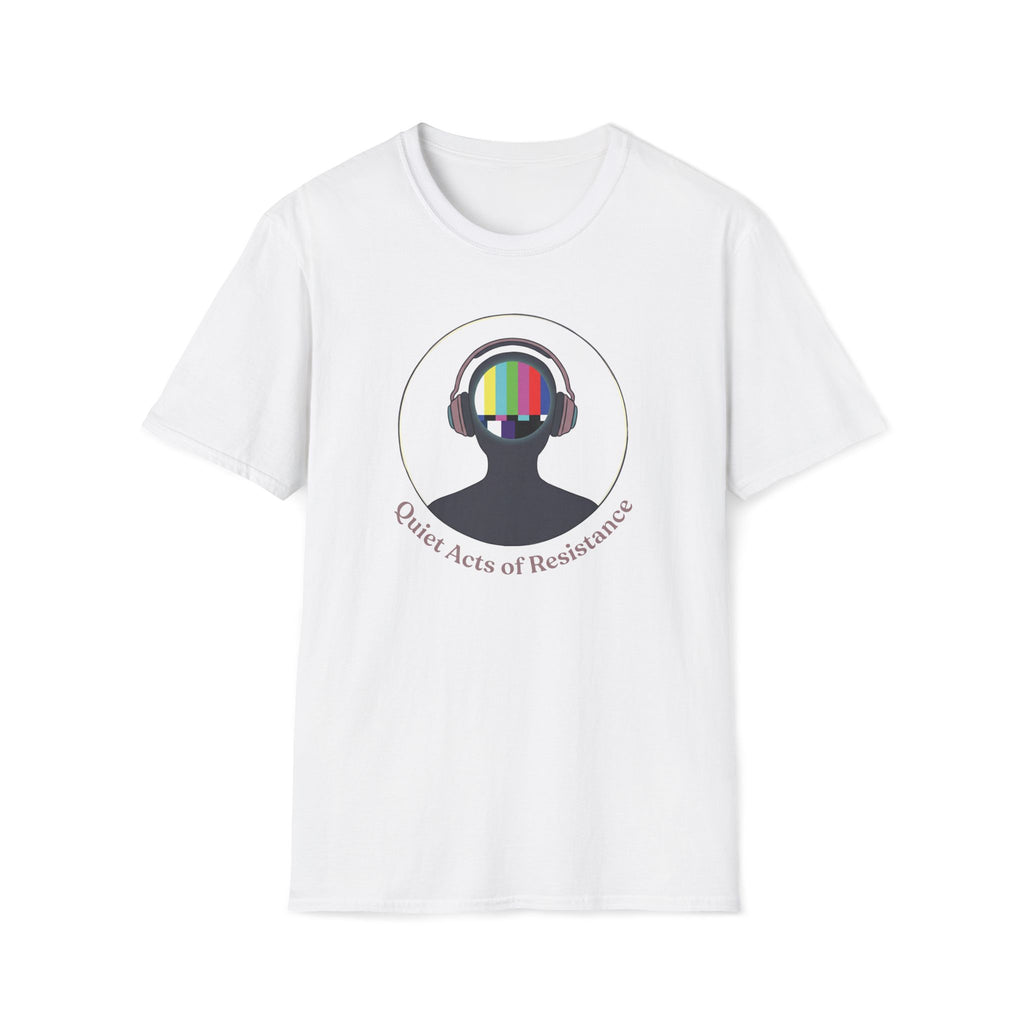 TV Test Pattern Headphones T‑Shirt — "Quiet Acts of Resistance" Graphic Tee