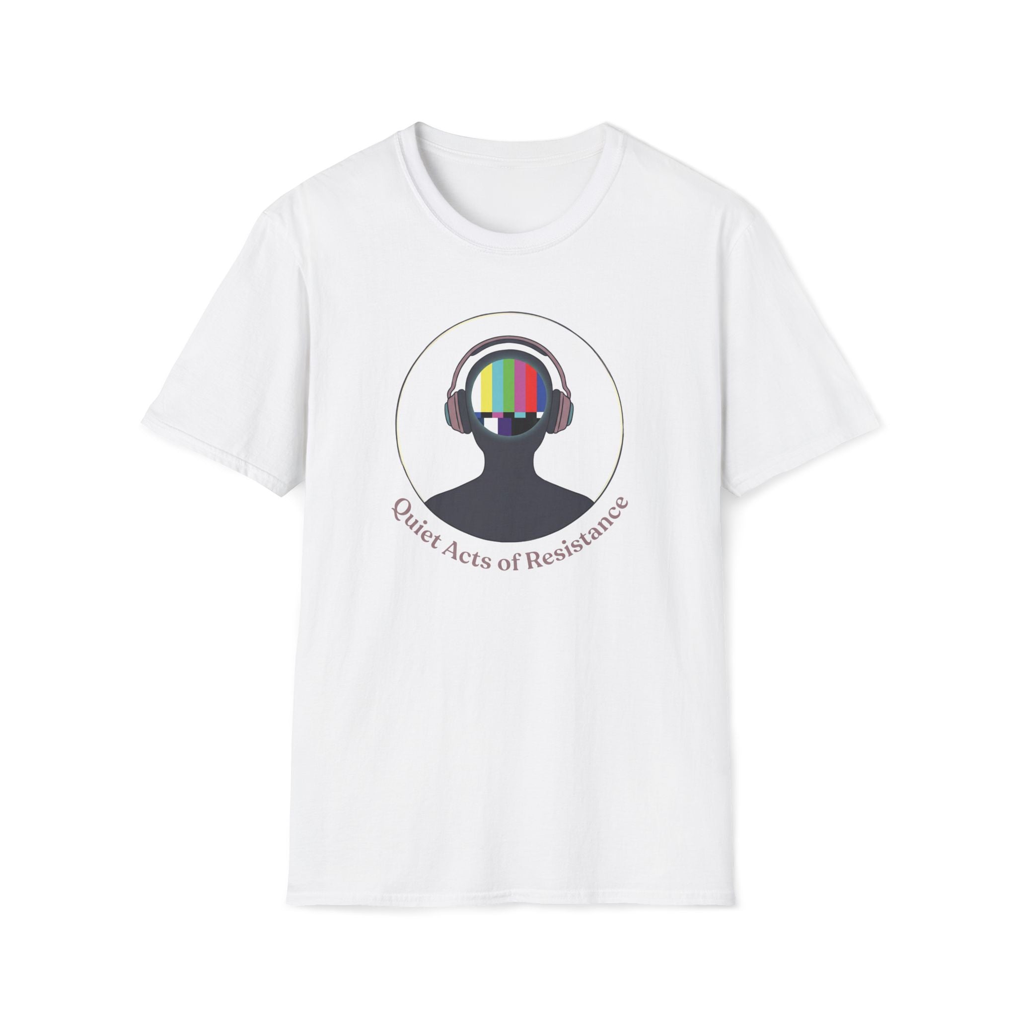 TV Test Pattern Headphones T‑Shirt — "Quiet Acts of Resistance" Graphic Tee