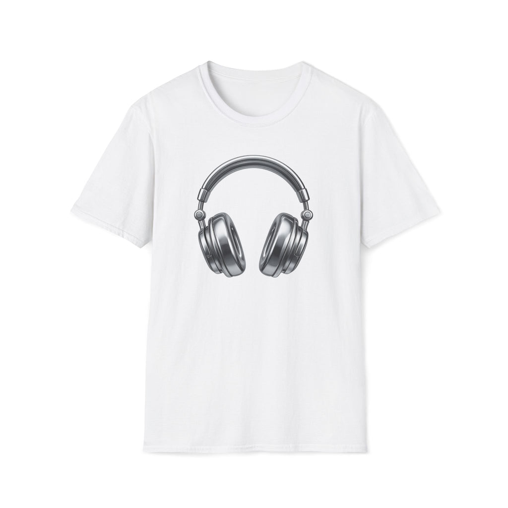 Headphones Graphic T-Shirt — Retro Silver Over-Ear Design for Music Lovers