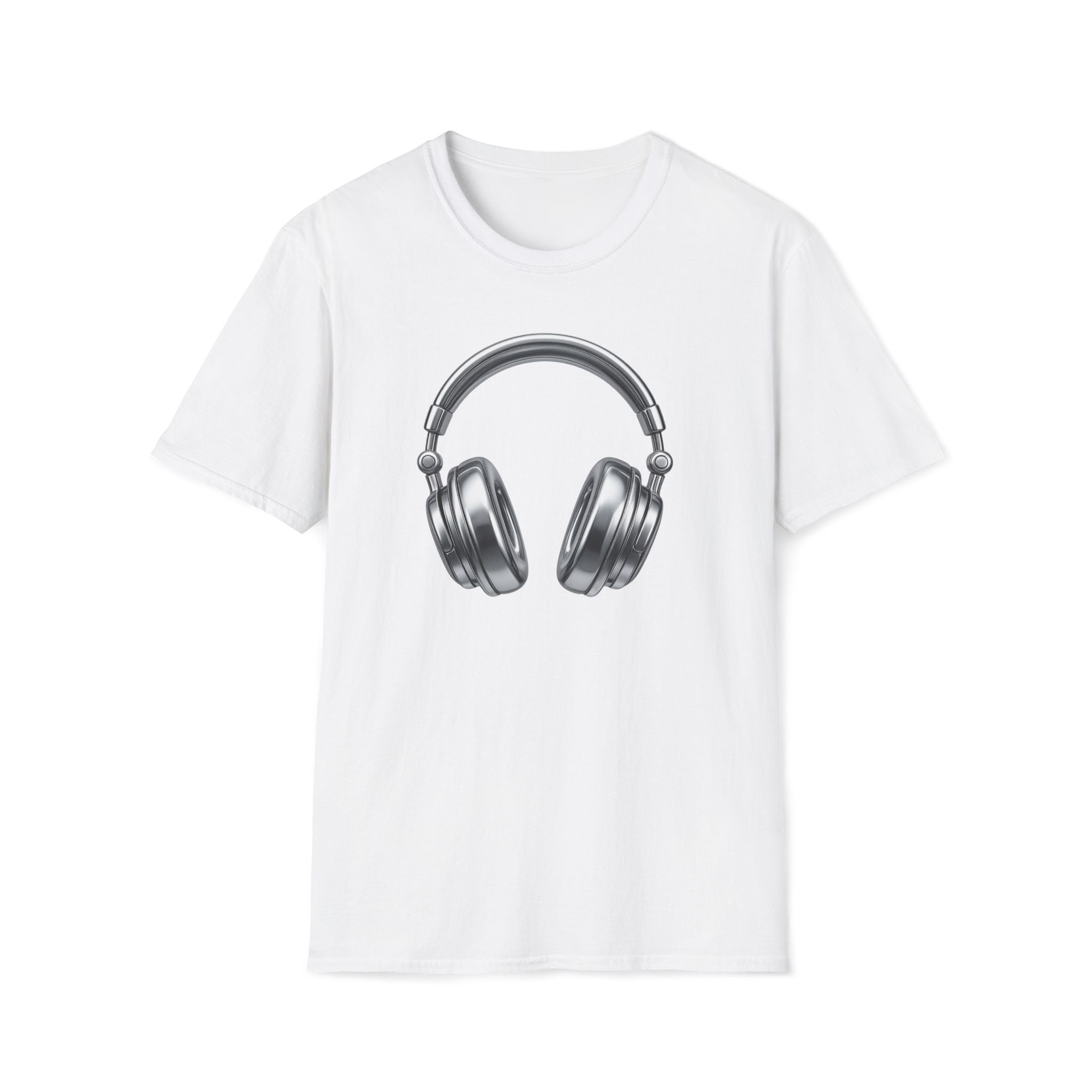 Headphones Graphic T-Shirt — Retro Silver Over-Ear Design for Music Lovers