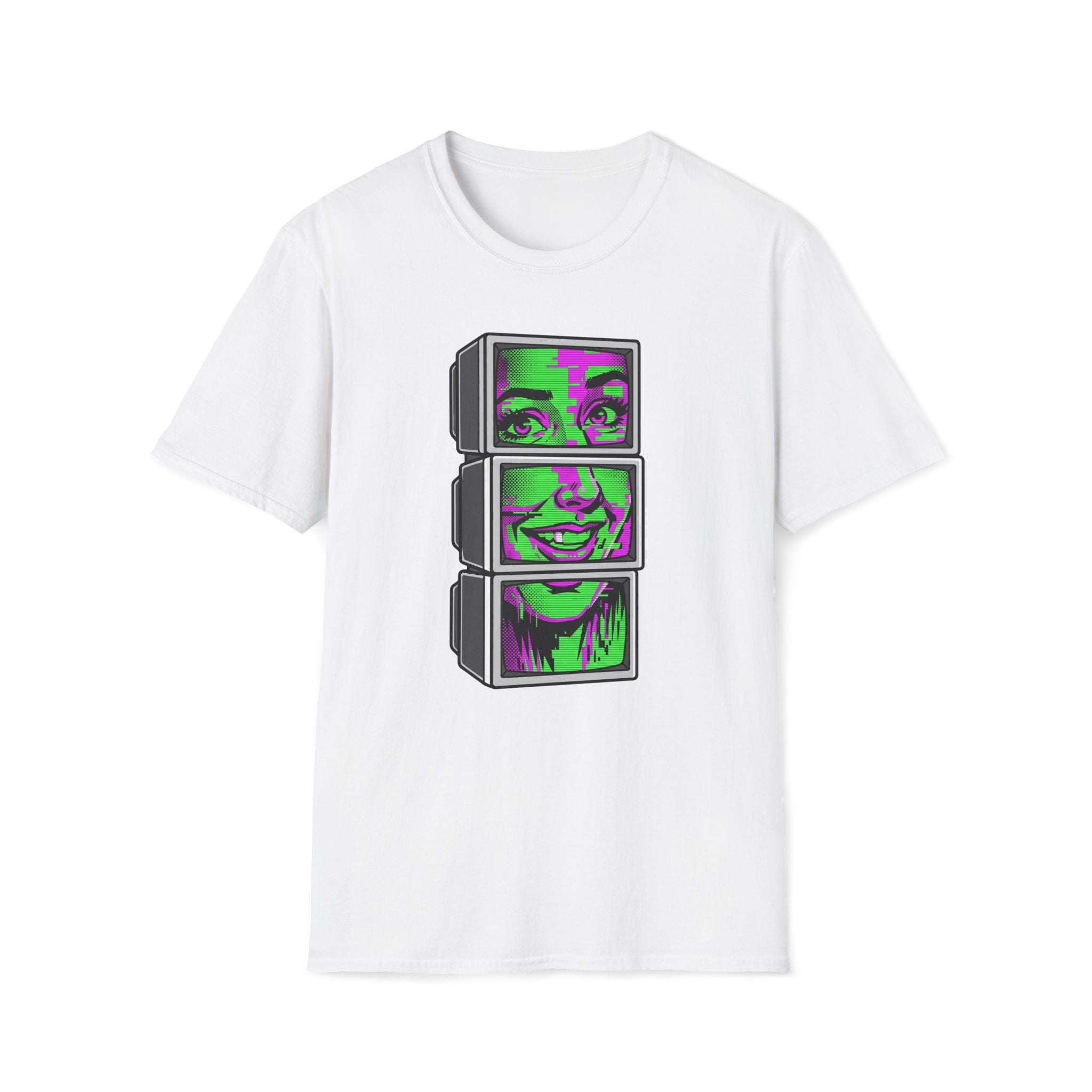 Retro Glitch TV Face T-Shirt
