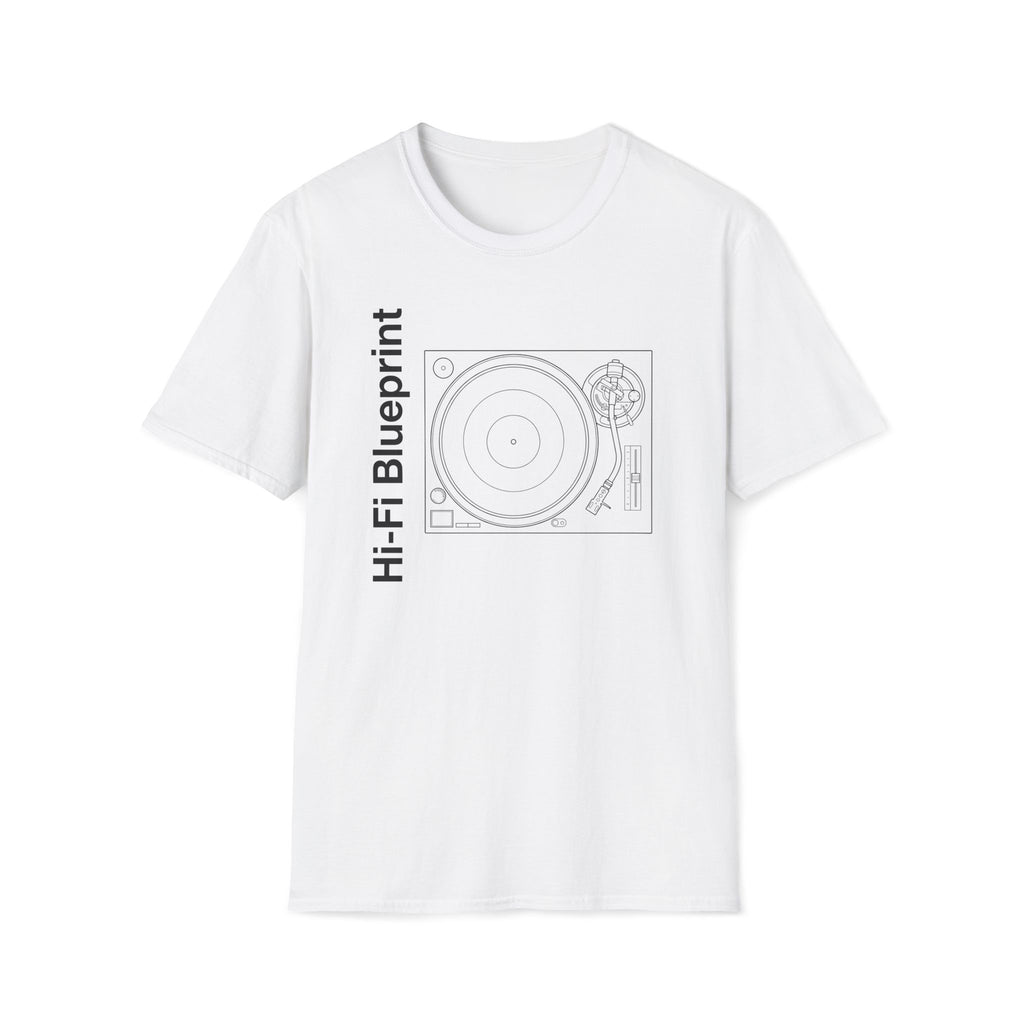Hi‑Fi Blueprint Turntable T-Shirt — Retro Audio Diagram Tee