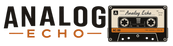 Logo of Analog Echo with a cassette tape design on a white background