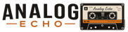 Logo of Analog Echo with a cassette tape design on a white background