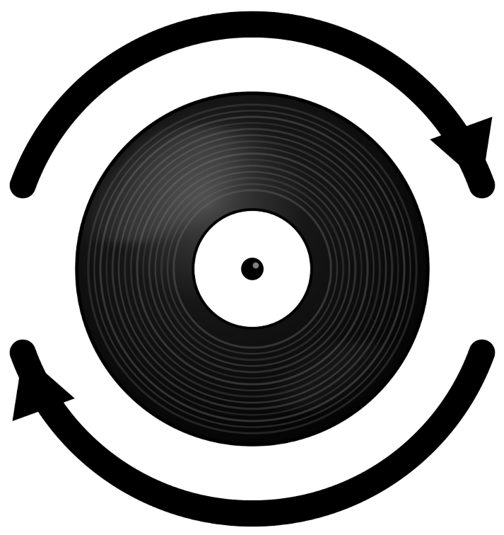 Black vinyl record with concentric circles on a white background